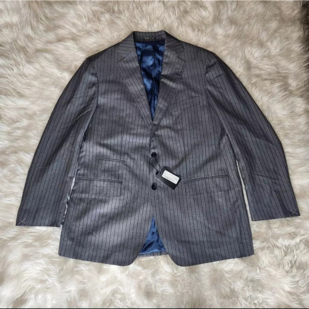 New Guabello Grey Pinstripe 2 Button Pocket Front Suit Jacket Blazer Size 44R